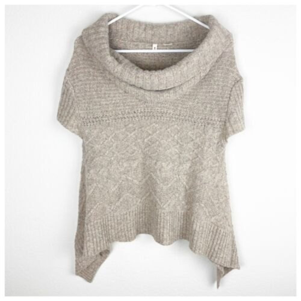 Anthropologie Beige Cable Knit Cowl Neck Sweater Poncho